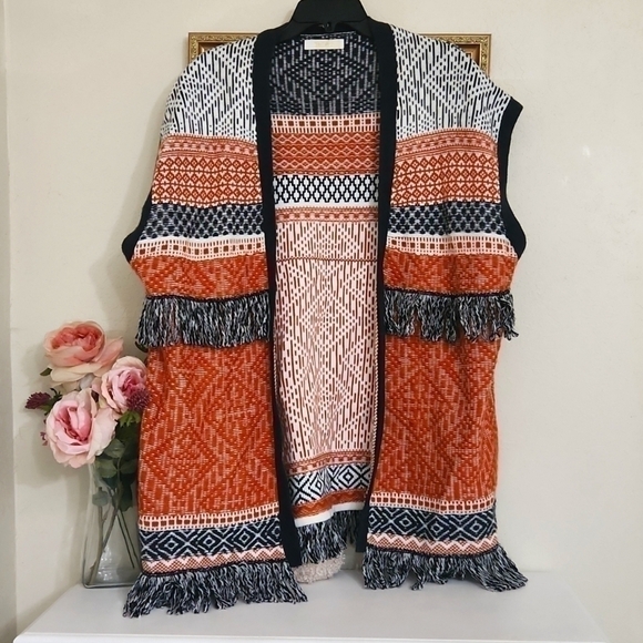 Boho Fringe Cardigan Poncho Vibes Cozy Fall Winter Lagenlook Fringe Large - Picture 4 of 11